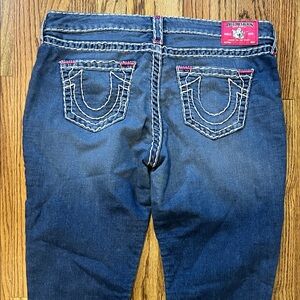 True Religion Super T Legging Jeans Womens Size 34 Pink Stitch Horseshoe Blue